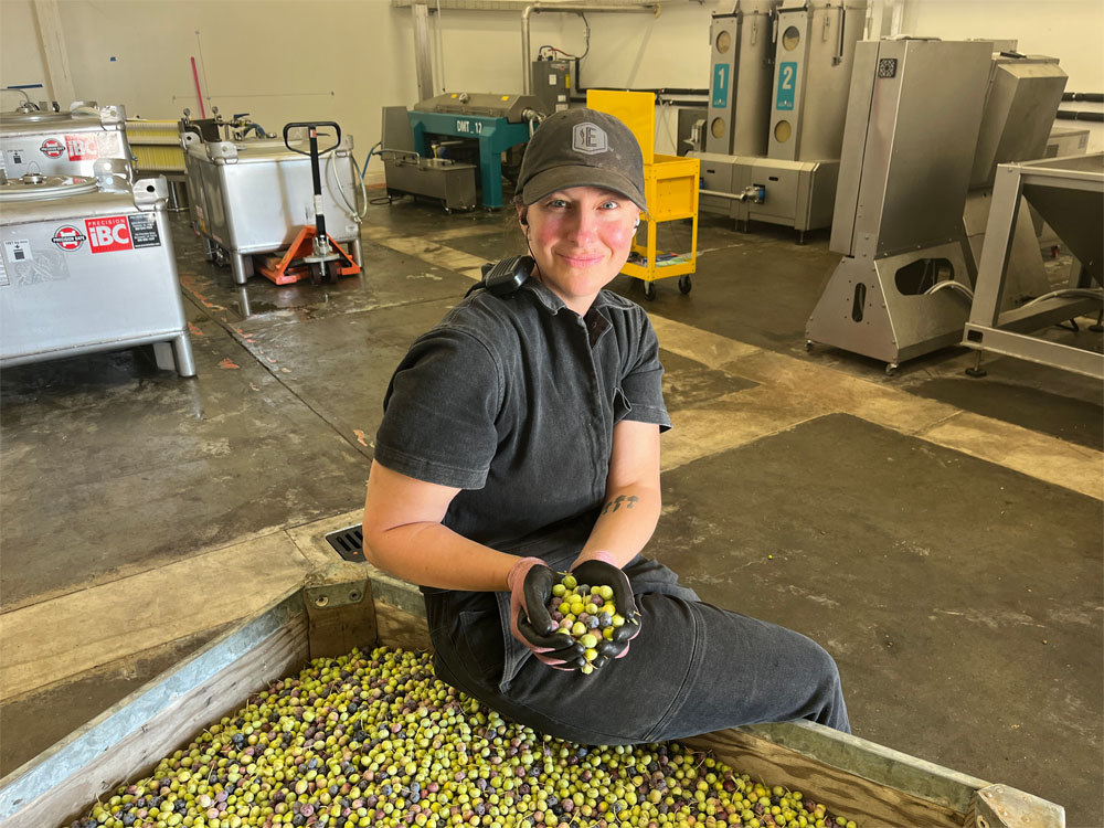 Kathryn with some arbequina olives